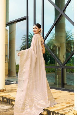 Beige Handloom Weaving Khadi Silk Saree_Kumari Sarees