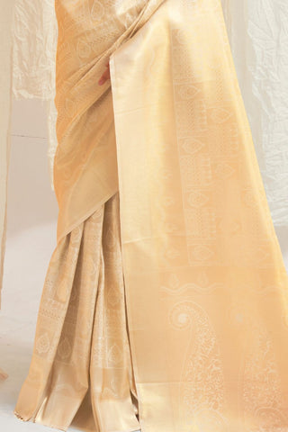 Cream Kanjeevaram Handloom Silk Saree