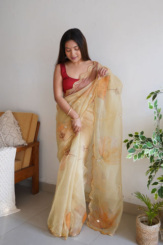 CREAM ORGANZA SILK SAREE