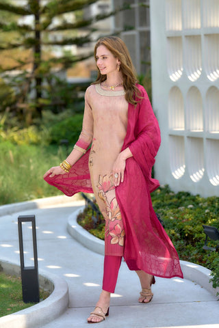 Cream Tissue With Floral Print and Embroidery Kurta Set