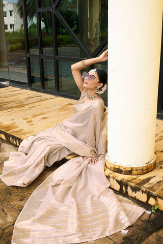 Beige Handloom Weaving Khadi Silk Saree_Kumari Sarees