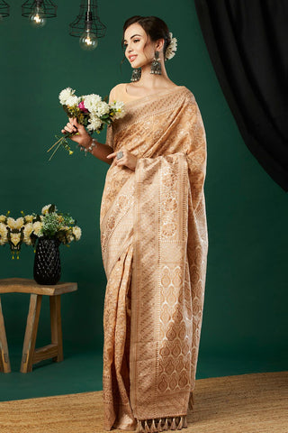 Cream Soft Linen Cotton Saree_Kumari Sarees