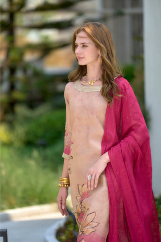 Cream Tissue With Floral Print and Embroidery Kurta Set