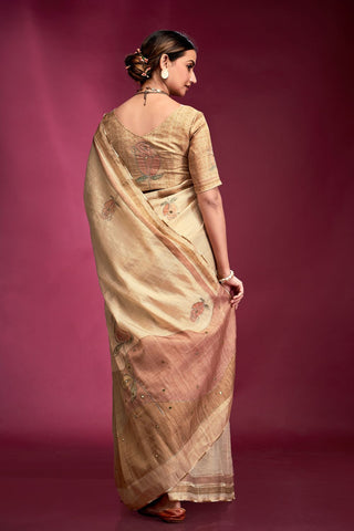 Cream Tussar Saree with Hand based Work