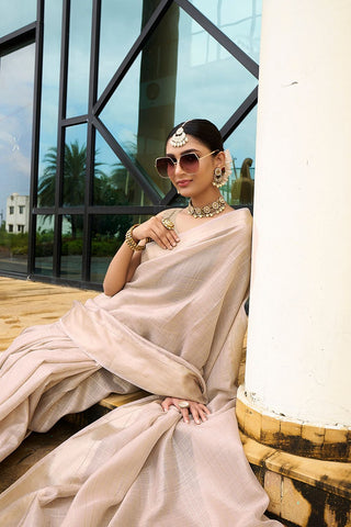 Beige Handloom Weaving Khadi Silk Saree_Kumari Sarees