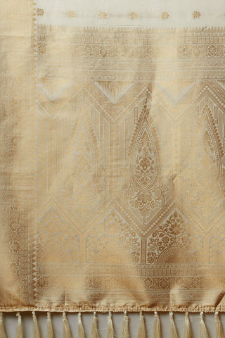 Cream Nylon Satin Weaving Jacquard Saree_Kumari Sarees