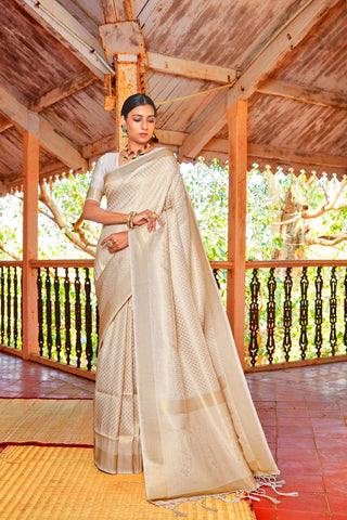 CREAM KANJEEVARAM HANDLOOM SILK SAREE 