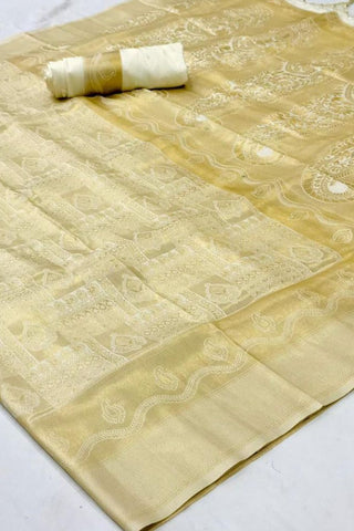 CREAM KANJEEVARAM HANDLOOM SILK SAREE 