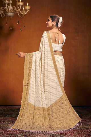 Cream Chinon Silk Saree_Kumari Sarees