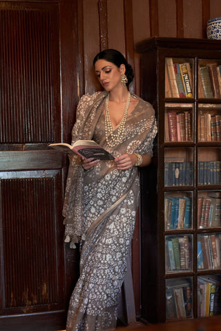 Grey Banarasi Patola Silk Saree