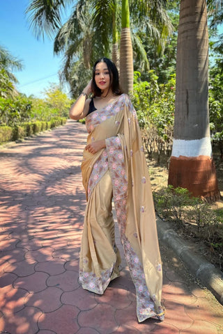 CREAM SIMMER SILK SAREE