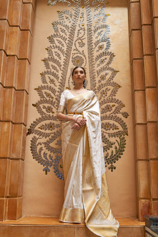 CREAM KANJEEVARAM HANDLOOM SILK SAREE 