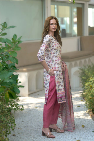 Cream Cotton With Print Kurta Set_Kumari Sarees