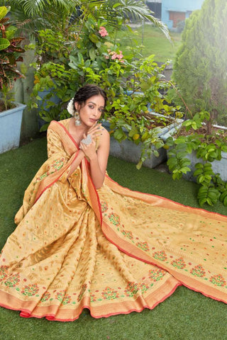 Cream Banarasi Organza Silk Saree