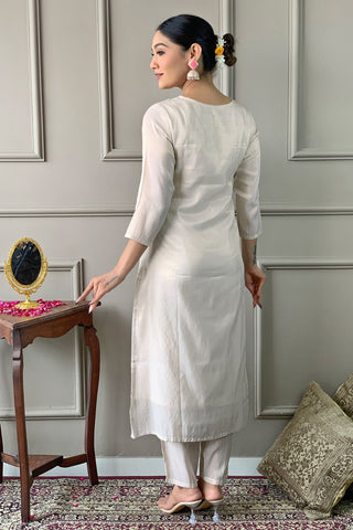 Cream Simar Chinon Embroidery Kurta Set_Kumari Sarees