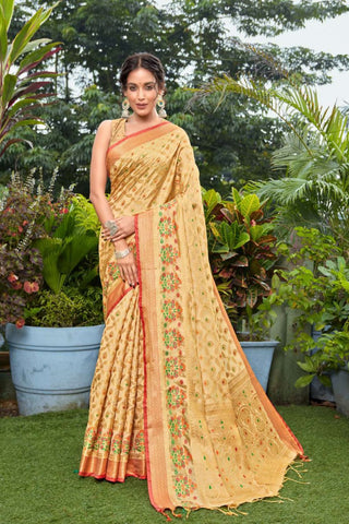 Cream Banarasi Organza Silk Saree