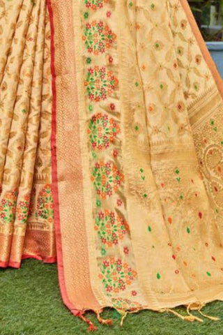 Cream Banarasi Organza Silk Saree