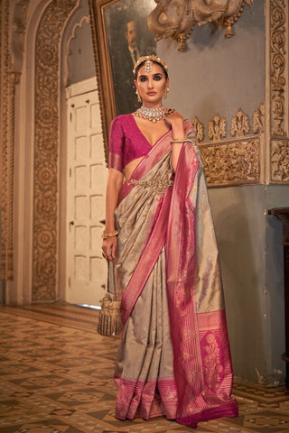 Cream Banarasi Patola Silk Saree_Kumari Sarees