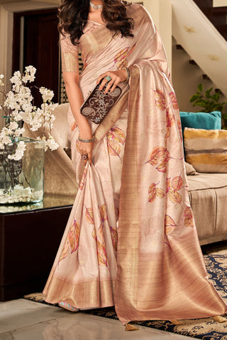 Cream Silk Digital Print Saree