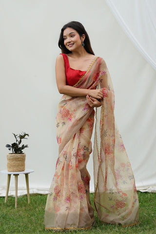 CREAM ORGANZA SILK SAREE