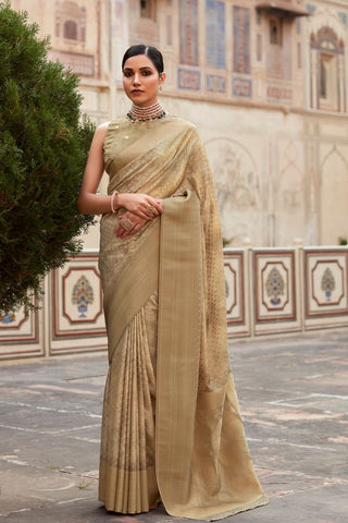 Cream Soft Tissue With Zari Digital Print Saree