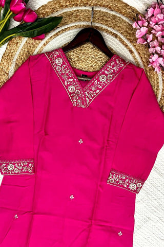 Crimson Pink Viscose Chanderi With Embroidered Kurta Set_Kumari Sarees