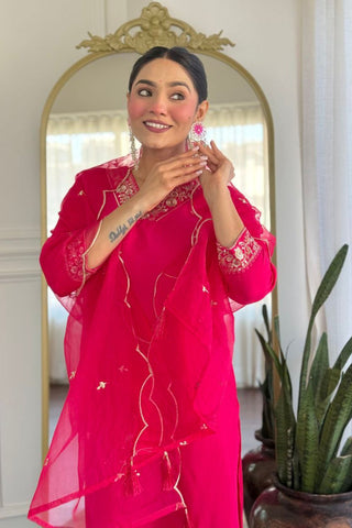 Crimson Pink Viscose Chanderi With Embroidered Kurta Set_Kumari Sarees