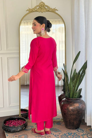 Crimson Pink Viscose Chanderi With Embroidered Kurta Set_Kumari Sarees