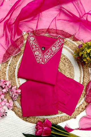 Crimson Pink Viscose Chanderi With Embroidered Kurta Set_Kumari Sarees