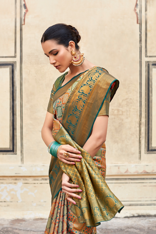 DARK GREEN PURE DHARMAVARAM SILK WITH ZARI WEAVING SAREES