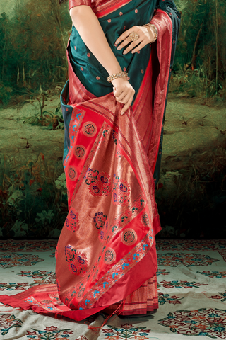 Dark Green Soft Peshwai Paithani Silk Saree_Kumari Sarees