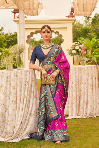 DARK PINK BANARASI PATOLA SILK SAREE