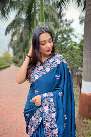 DARK BLUE SIMMER SILK SAREE