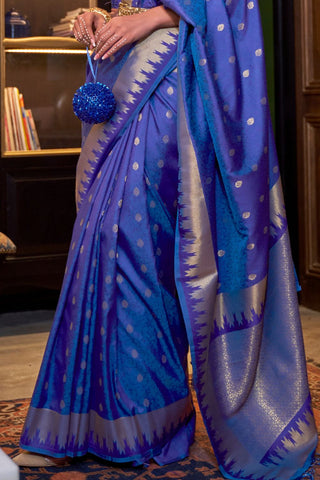 DARK BLUE HANDLOOM WEAVING SILK SAREE