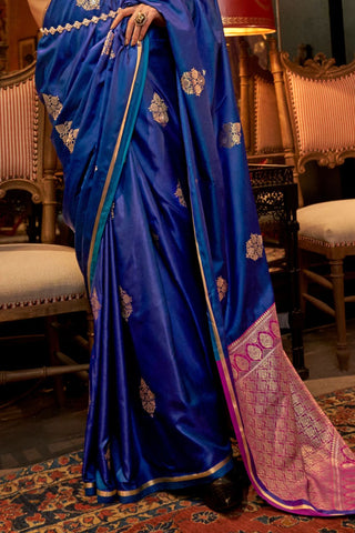 Dark Blue Two Tone Pure Satin Saree