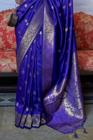 DARK BLUE MOSS WEAVE HANDLOOM WEAVING SILK SAREE