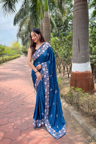 DARK BLUE SIMMER SILK SAREE