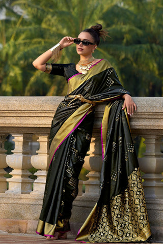 Black Soft Silk Handloom Weaving Saree