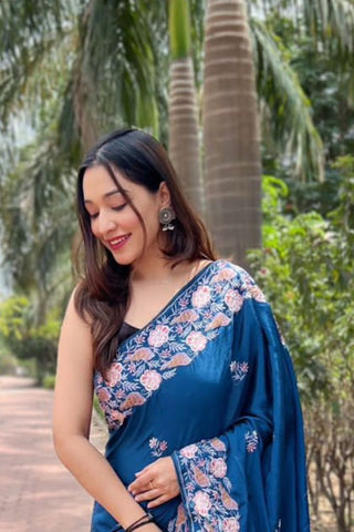 DARK BLUE SIMMER SILK SAREE