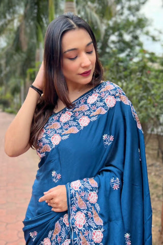 DARK BLUE SIMMER SILK SAREE