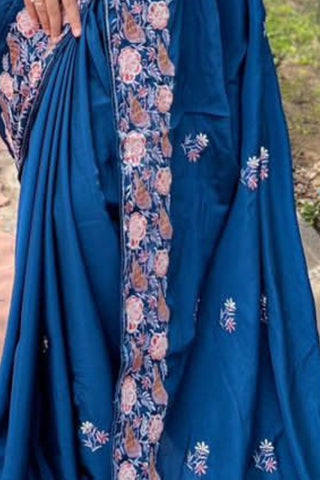 DARK BLUE SIMMER SILK SAREE