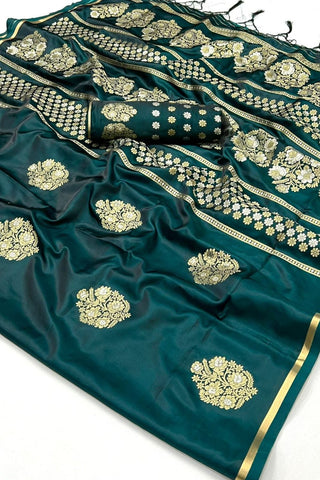 Dark Green Satin Handloom Weaving Silk Saree_Kumari Sarees