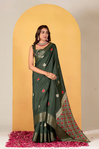 DARK GREEN SOFT DOLA SILK SAREE