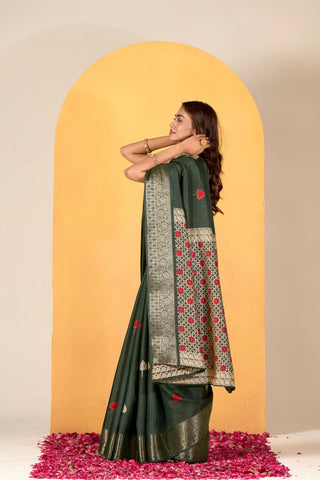 DARK GREEN SOFT DOLA SILK SAREE