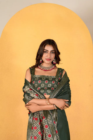 DARK GREEN SOFT DOLA SILK SAREE