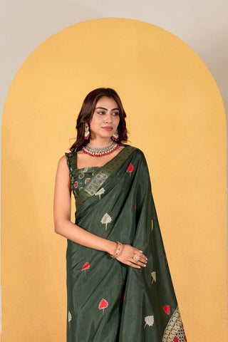 DARK GREEN SOFT DOLA SILK SAREE