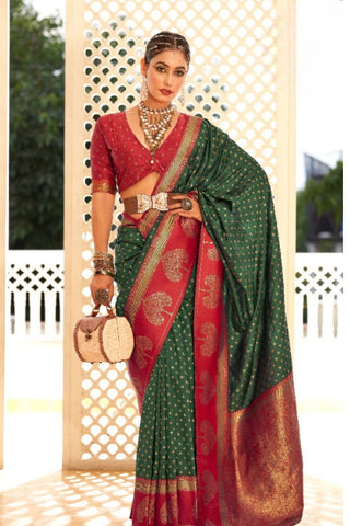 Dark Green Soft Banarasi Paithani Saree