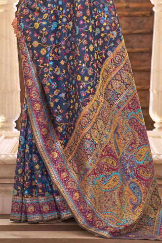 Dark Grey Kashmiri Modal Handloom Weaving Silk Saree