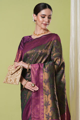 Dark Grey Banarasi Silk Saree_Kumari Sarees