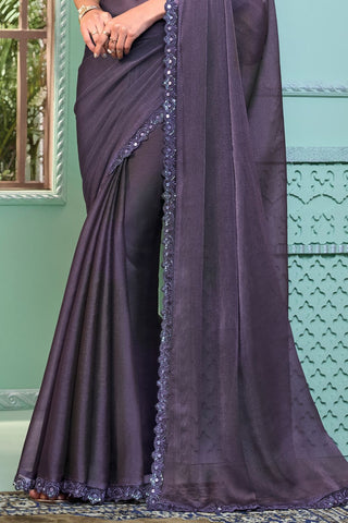 DARK GREY CRYSTAL GEORGETTE SAREE